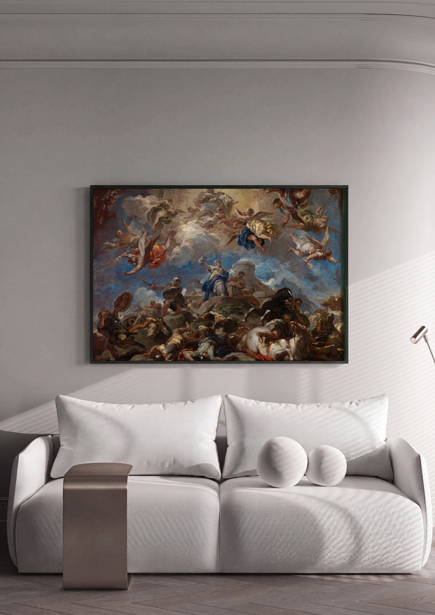 Quadro Decorativo A Queda dos Anjos Rebeldes - Luca Giordano em ambiente decorado