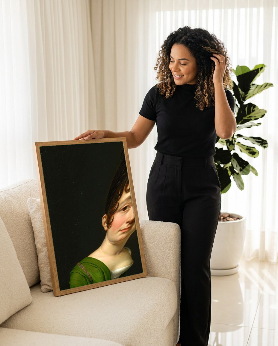 Quadro Decorativo Retrato de Madame Récamier - Anne-Louis Girodet com modelo em ambiente