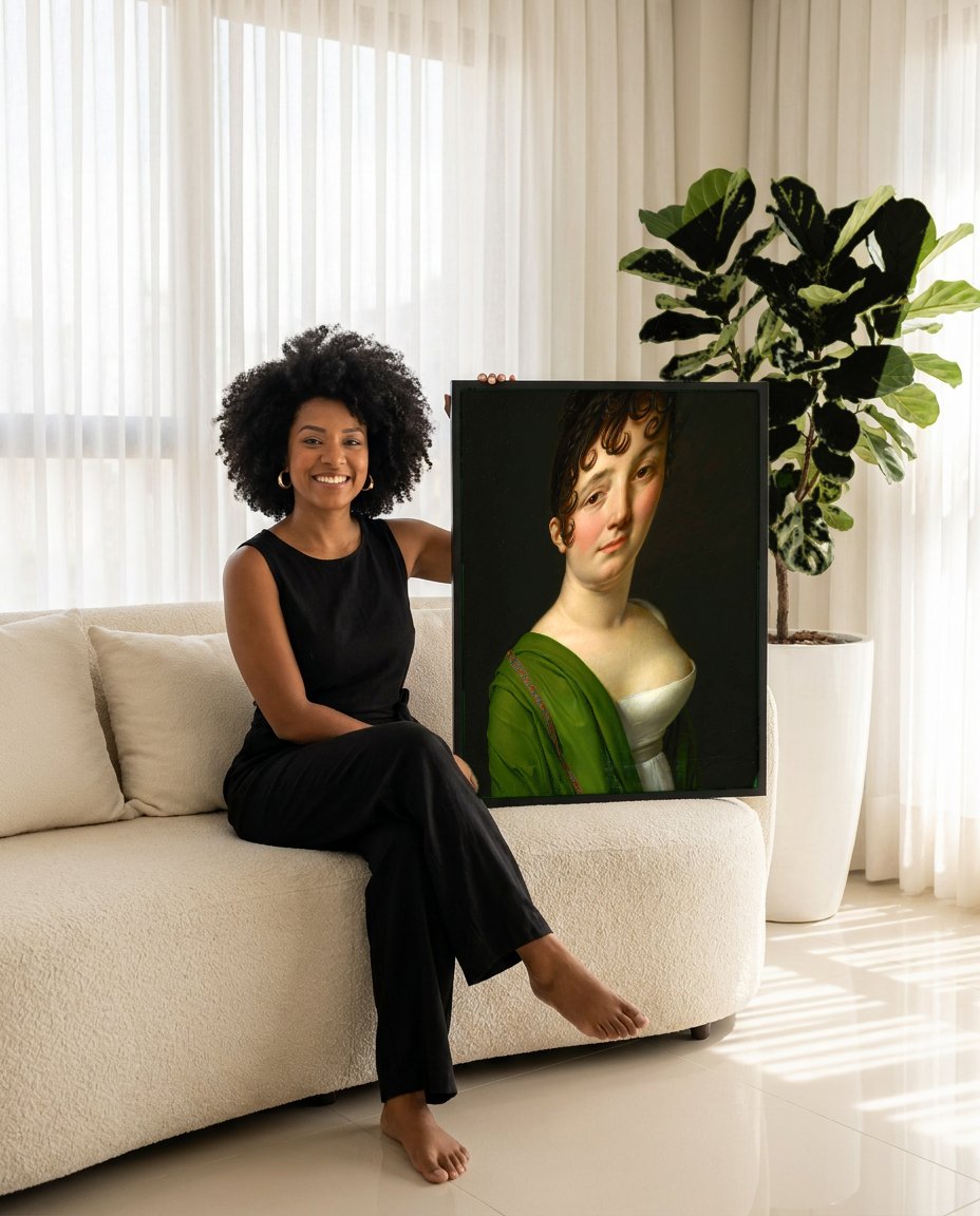 Quadro Decorativo Retrato de Madame Récamier - Anne-Louis Girodet com modelo em ambiente
