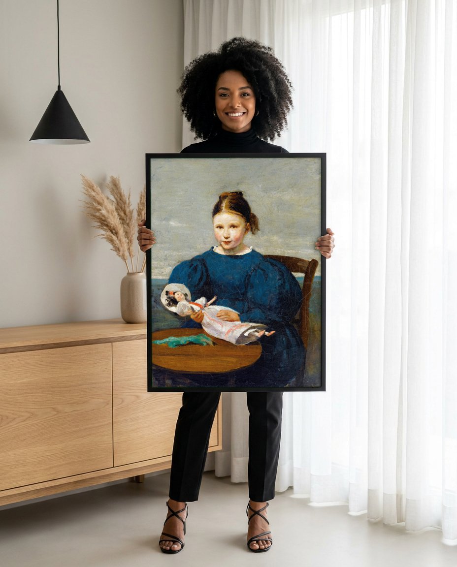 Quadro Decorativo A Menina e sua Boneca - Corot com modelo em ambiente