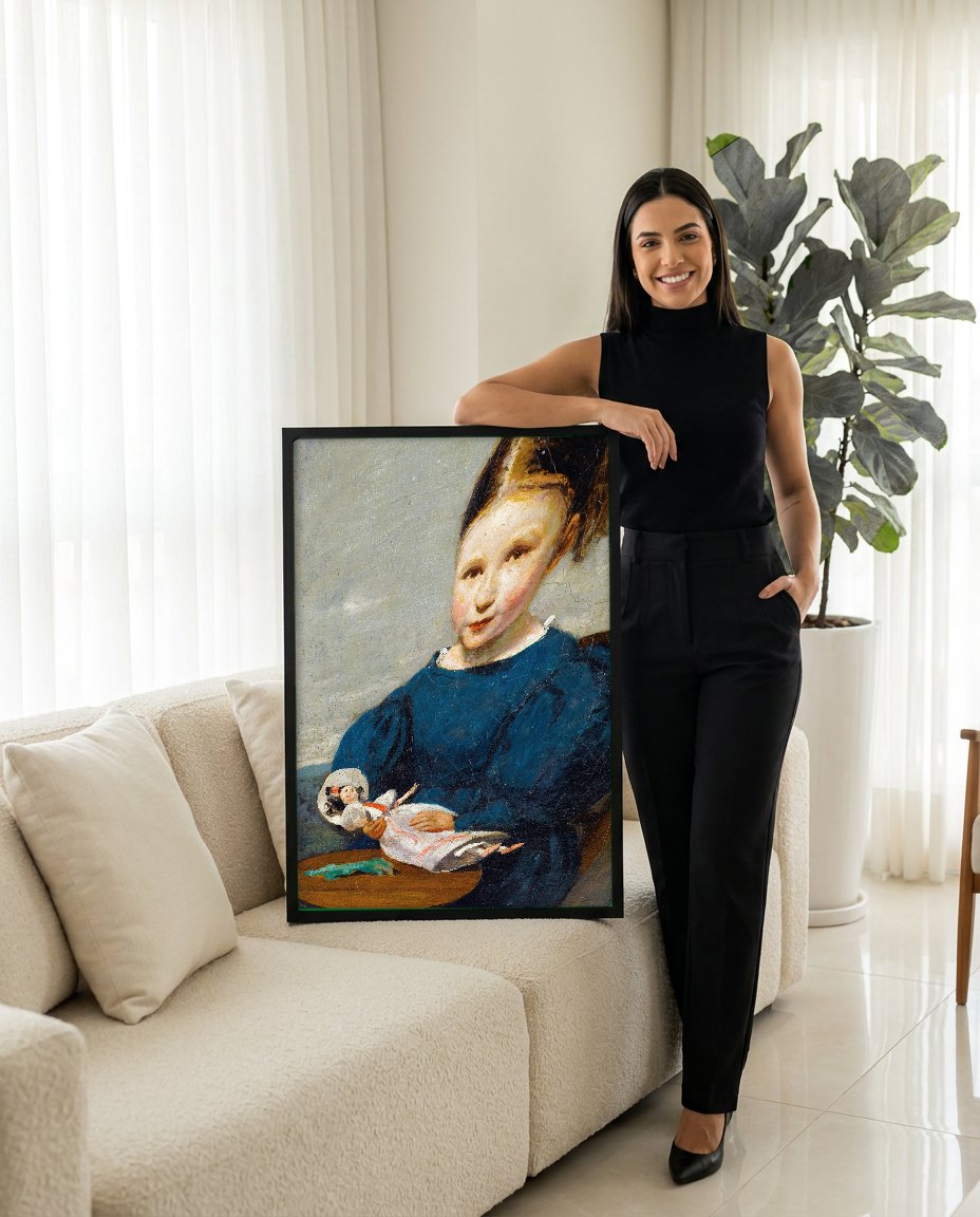 Quadro Decorativo A Menina e sua Boneca - Corot com modelo em ambiente