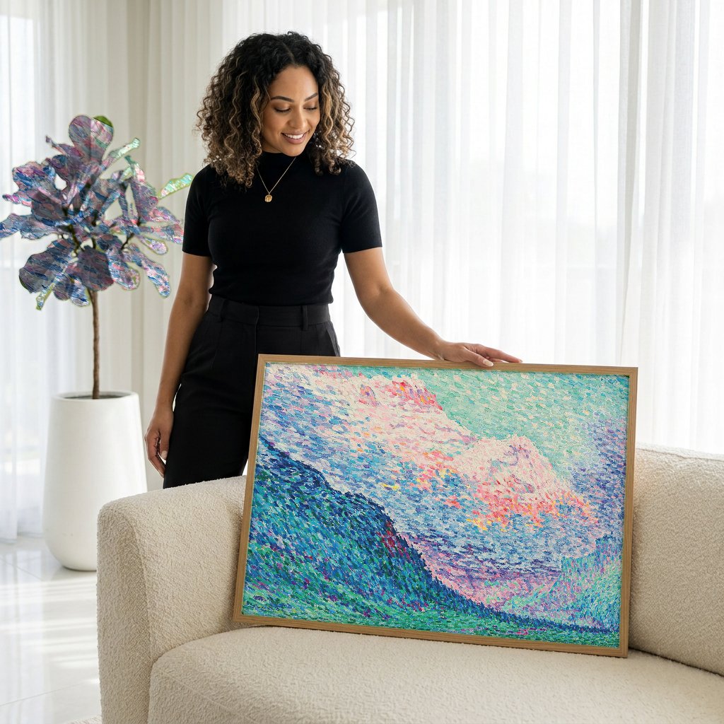 Quadro Decorativo Montanhas ao Entardecer - Paul Signac com modelo em ambiente