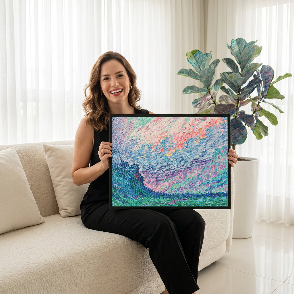 Quadro Decorativo Montanhas ao Entardecer - Paul Signac com modelo em ambiente