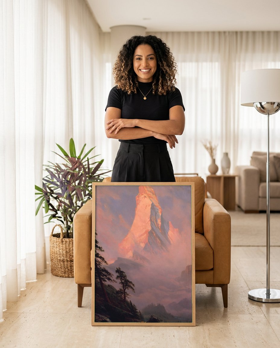 Quadro Decorativo Matterhorn ao Amanhecer - Albert Bierstadt com modelo em ambiente