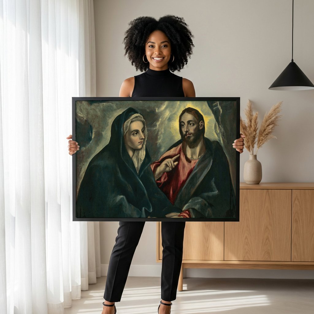 Quadro Decorativo A Anunciação - El Greco com modelo em ambiente