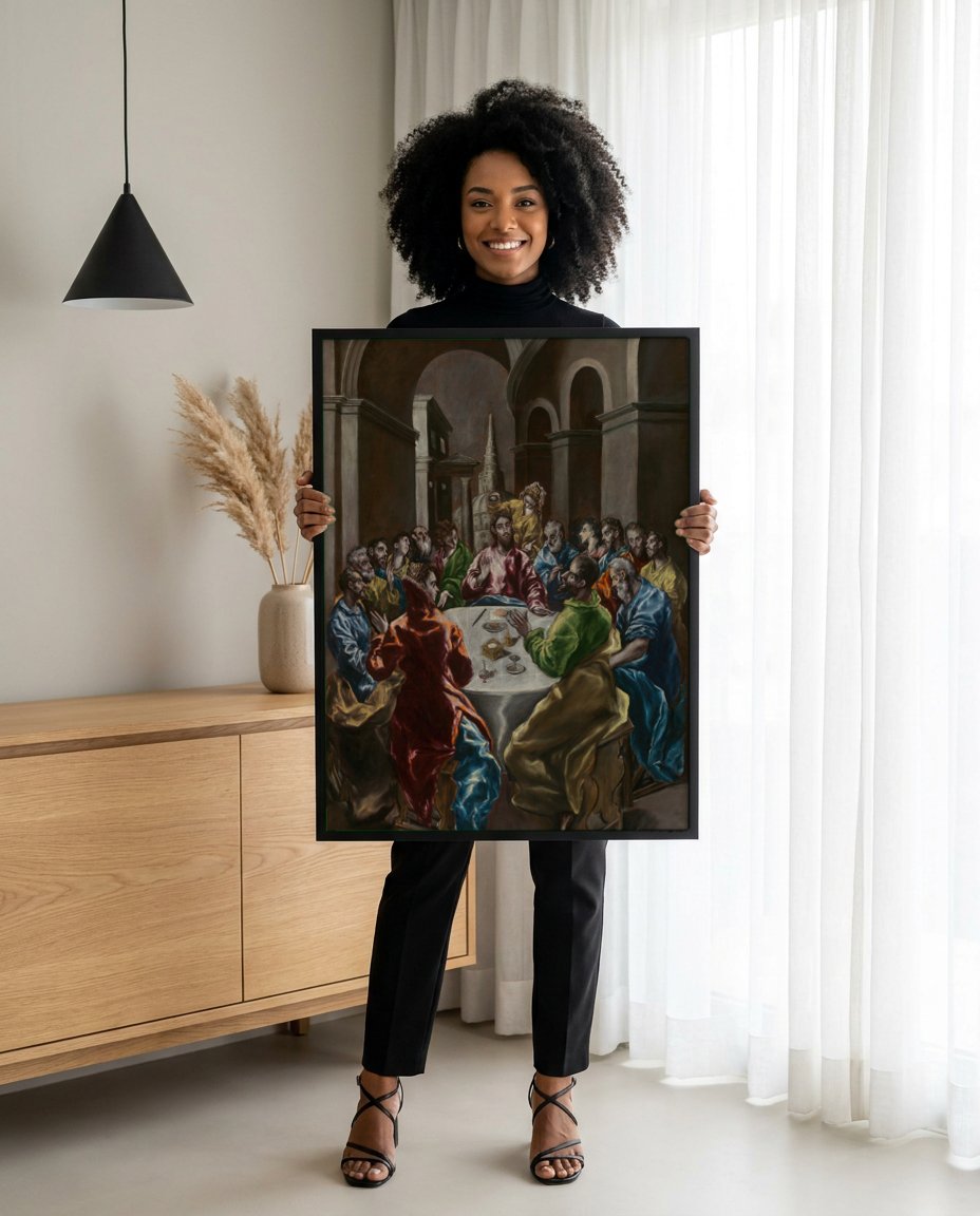 Quadro Decorativo A Última Ceia - El Greco com modelo em ambiente