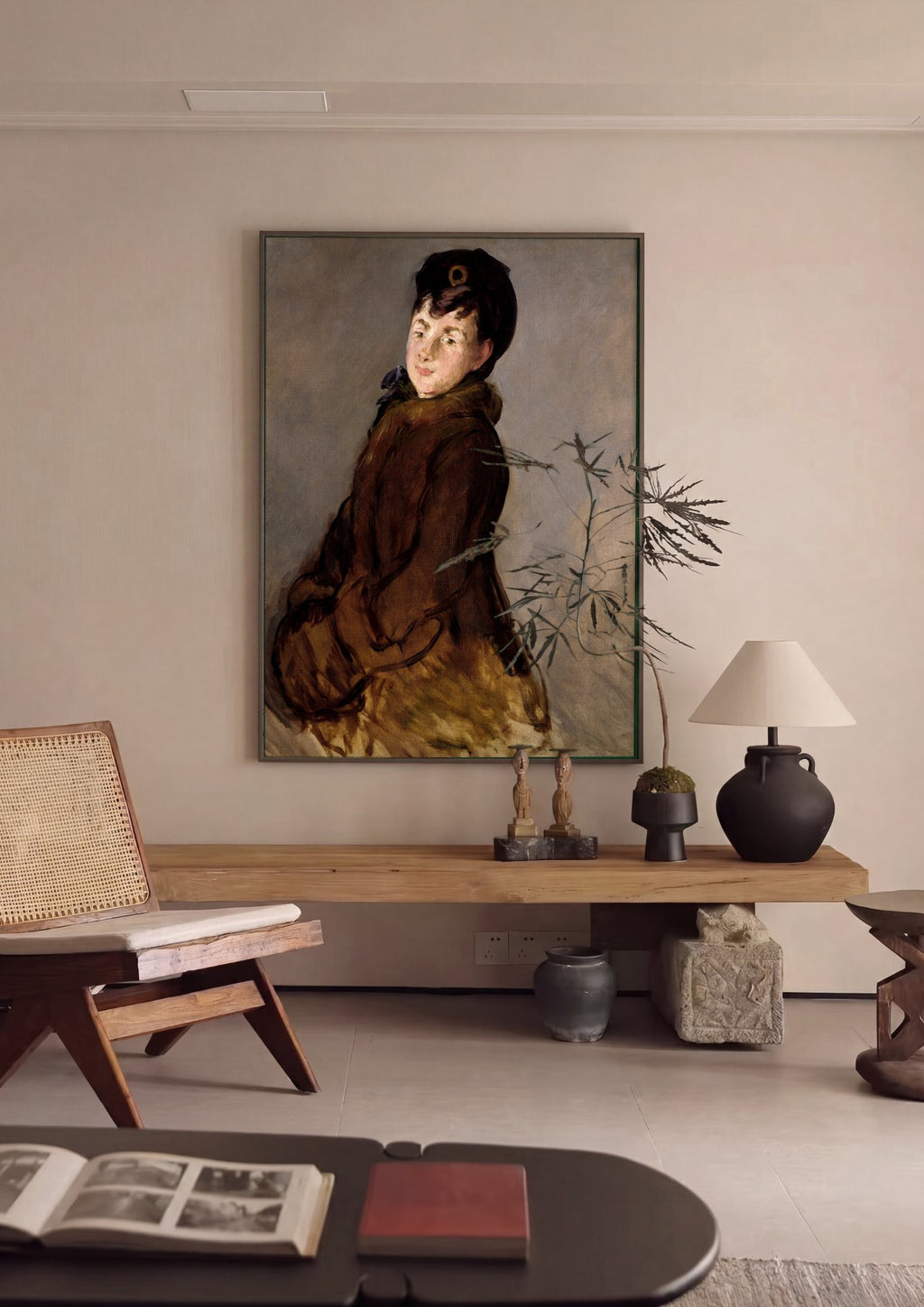 Quadro Decorativo A Mulher com Chapéu - Edouard Manet em ambiente decorado