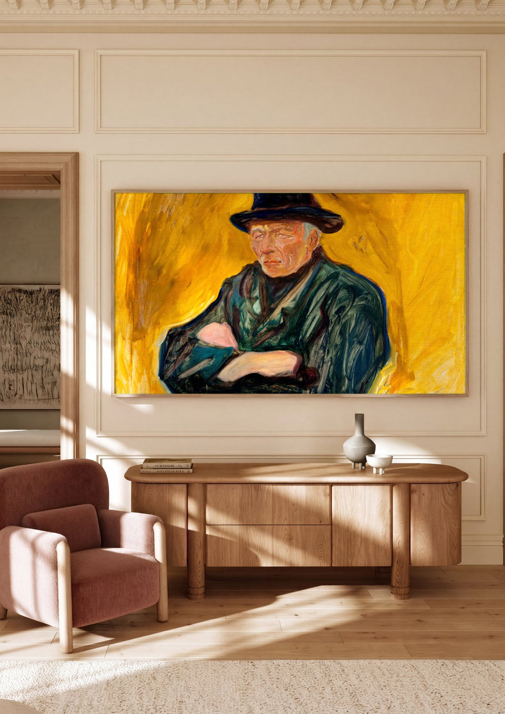 Quadro Decorativo Retrato de um Homem - Edvard Munch em ambiente decorado
