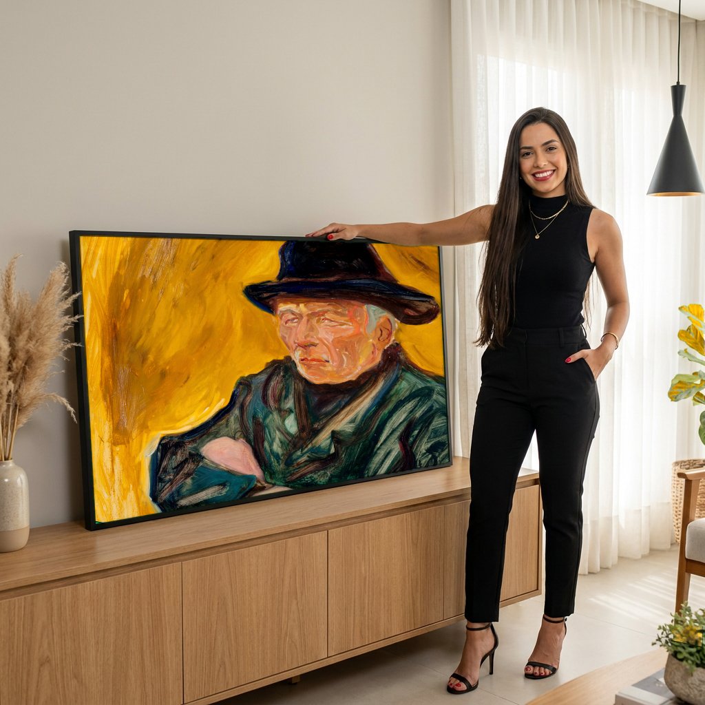 Quadro Decorativo Retrato de um Homem - Edvard Munch com modelo em ambiente
