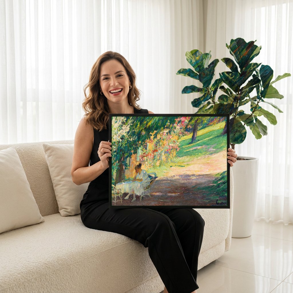 Quadro Decorativo A Leitora no Jardim - Edward Cucuel com modelo em ambiente