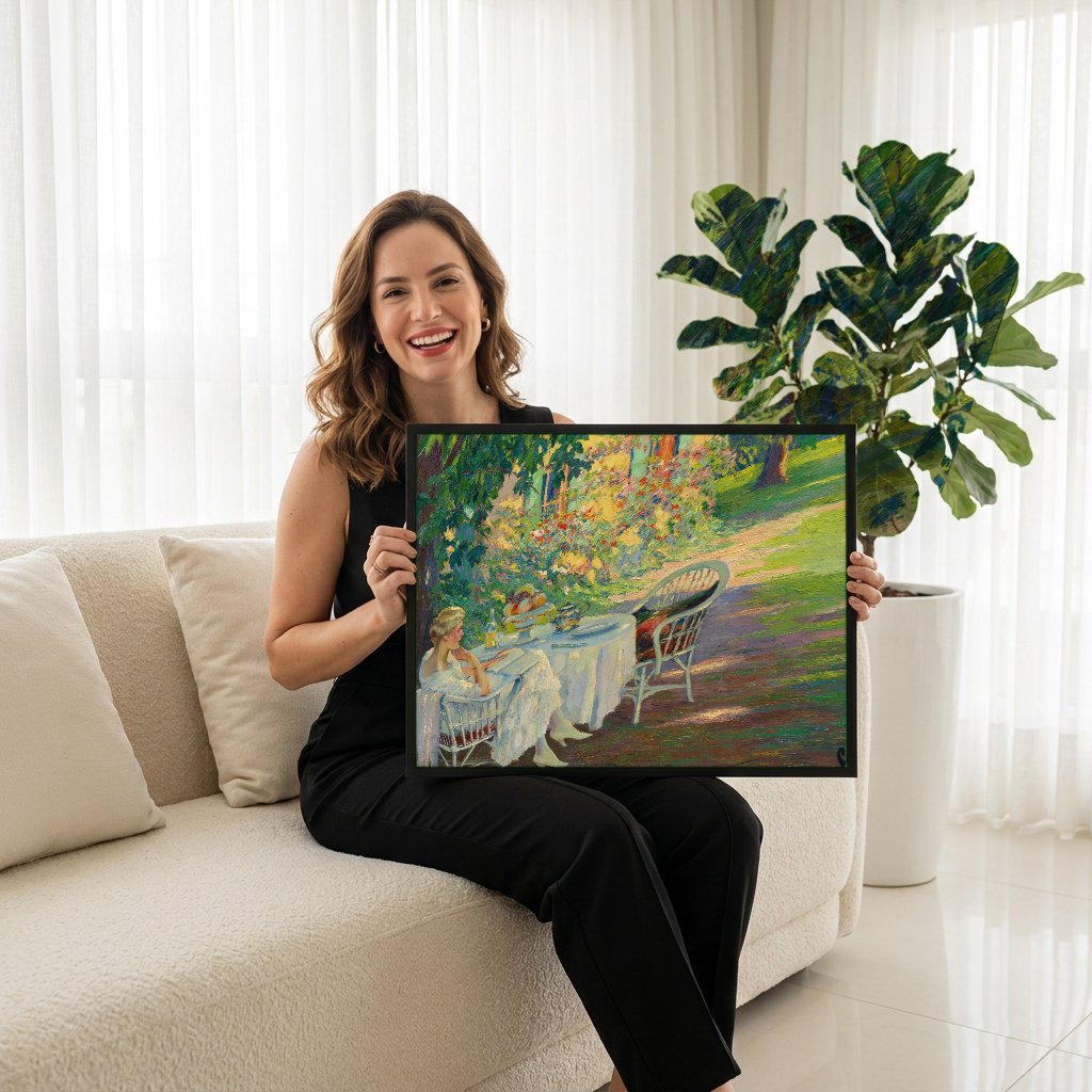 Quadro Decorativo A Leitura no Jardim - Edward Cucuel com modelo em ambiente