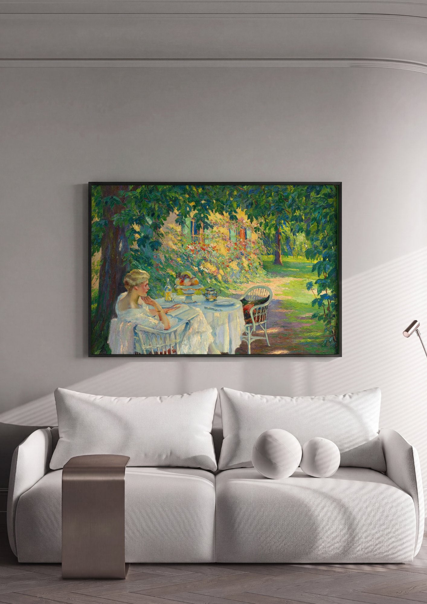 Quadro Decorativo A Leitura no Jardim - Edward Cucuel em ambiente decorado
