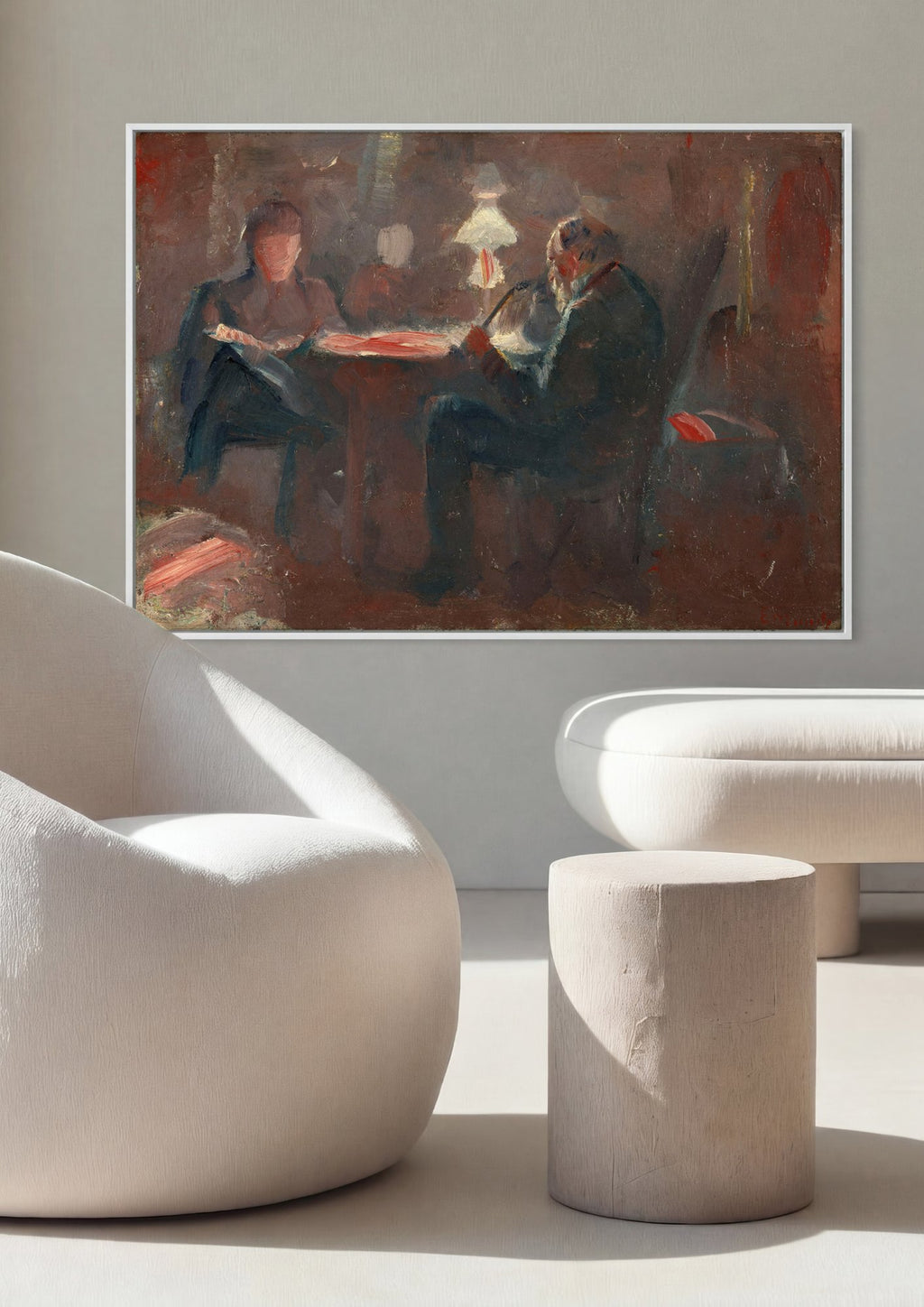 Quadro Decorativo Cena Íntima Noturna - Edvard Munch em ambiente decorado