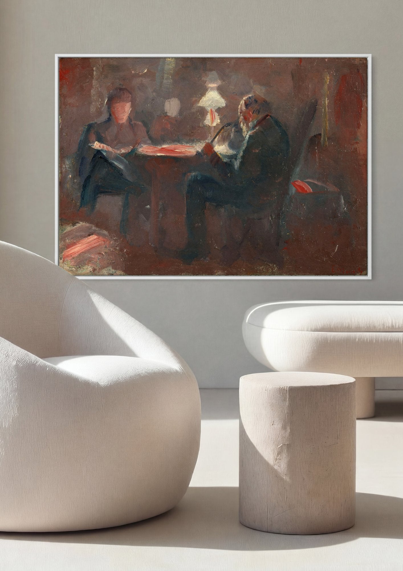 Quadro Decorativo Cena Íntima Noturna - Edvard Munch em ambiente decorado