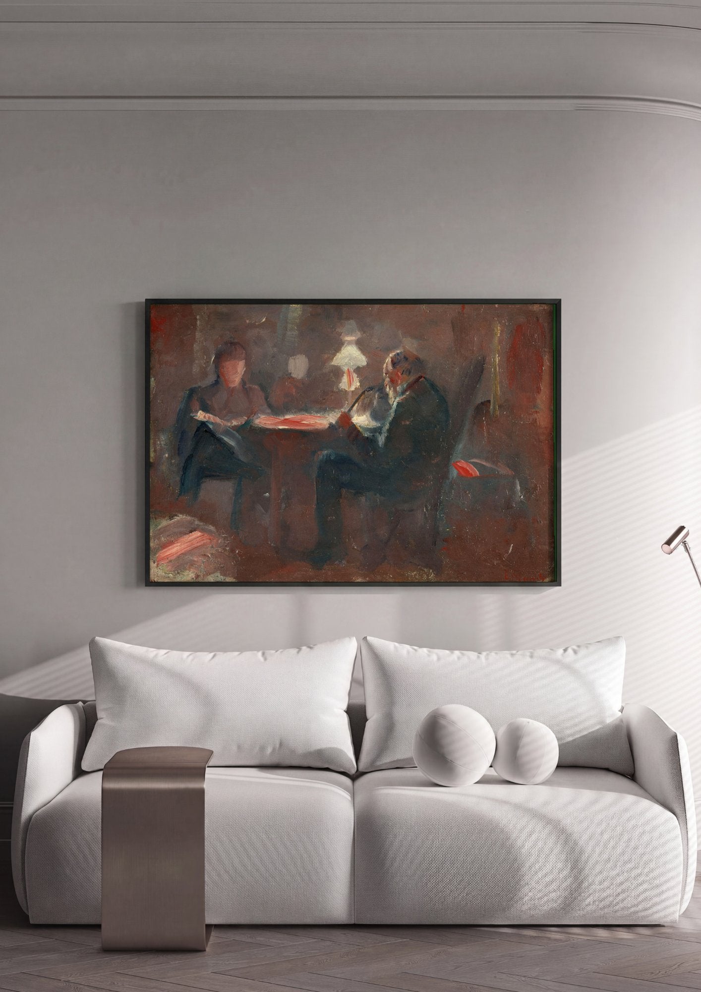 Quadro Decorativo Cena Íntima Noturna - Edvard Munch em ambiente decorado