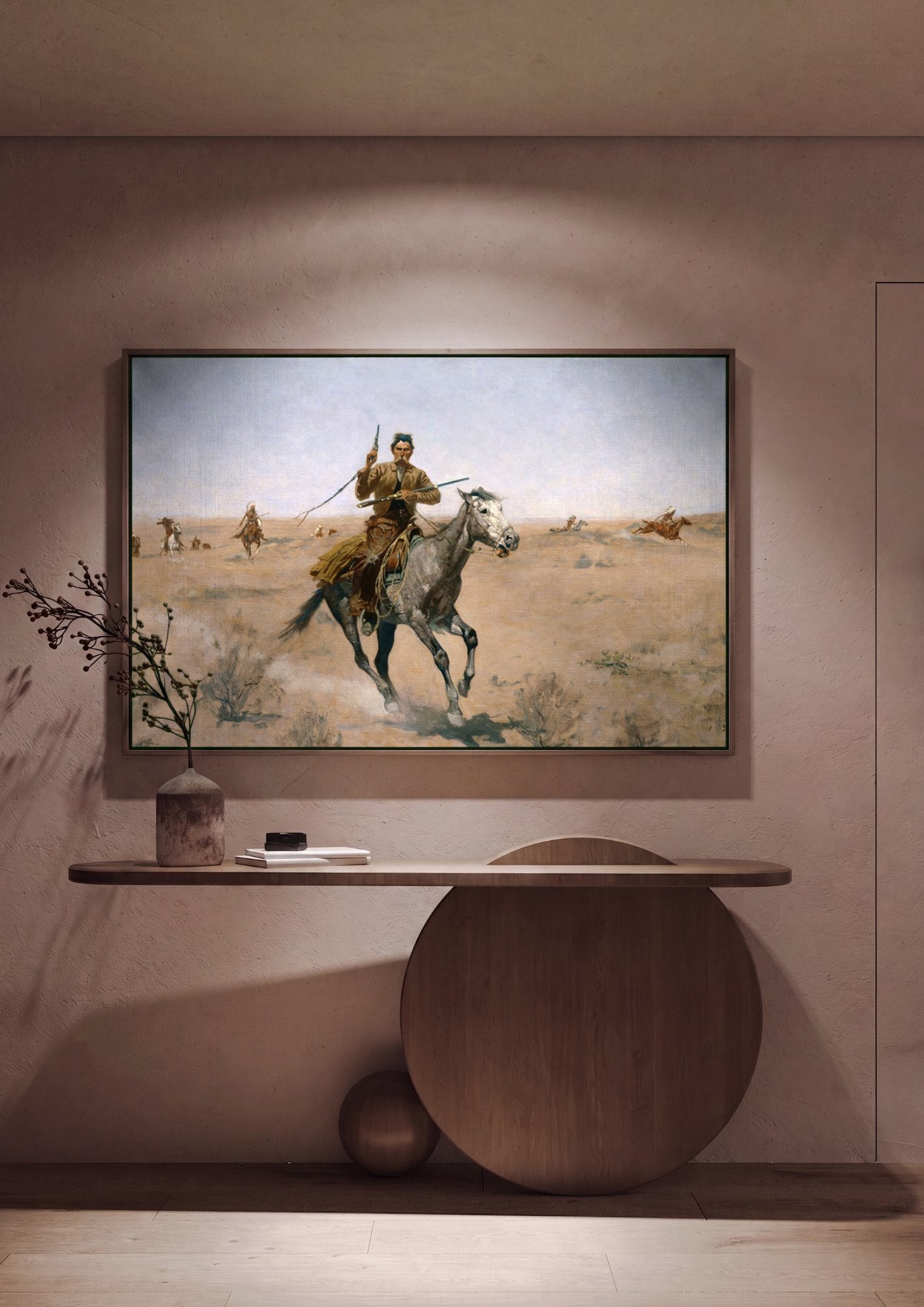 Quadro Decorativo A Fuga do Cowboy - Frederic Remington em ambiente decorado