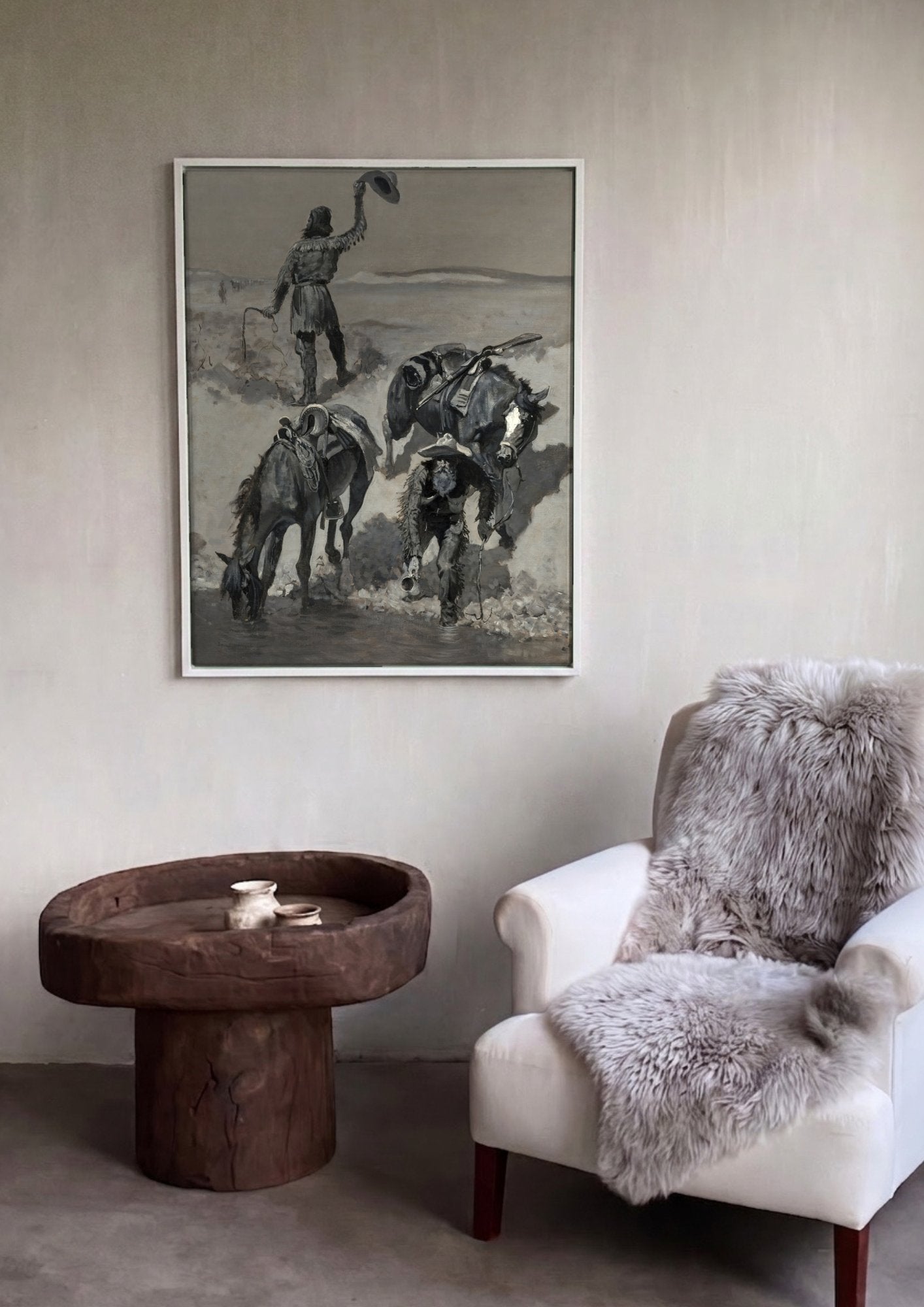 Quadro Decorativo A Busca por Água - Frederic Remington em ambiente decorado