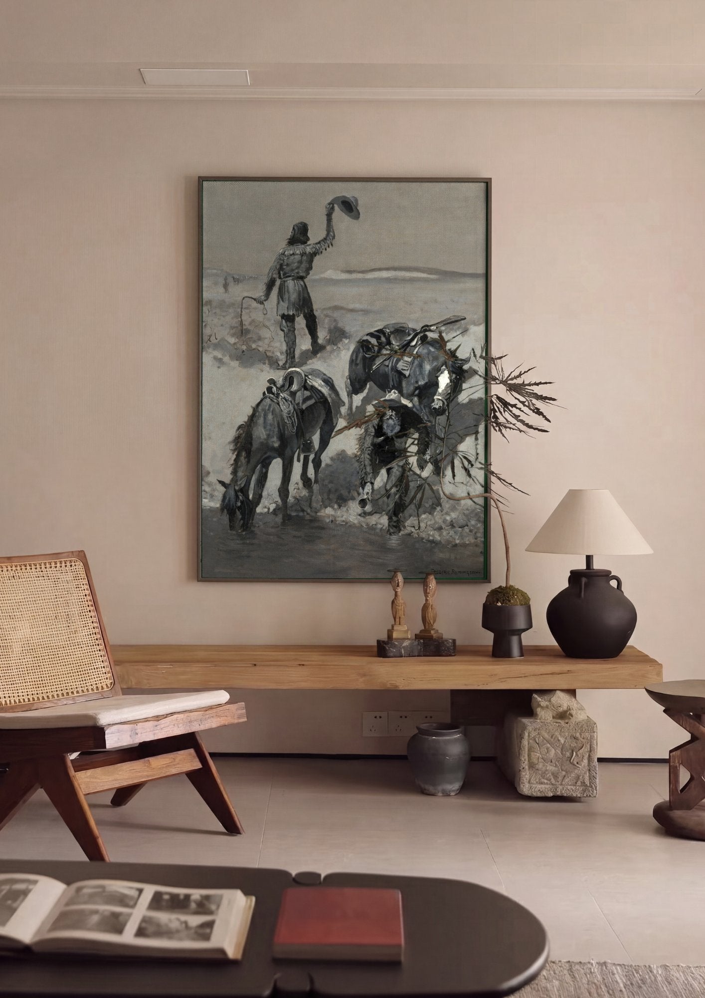 Quadro Decorativo A Busca por Água - Frederic Remington em ambiente decorado