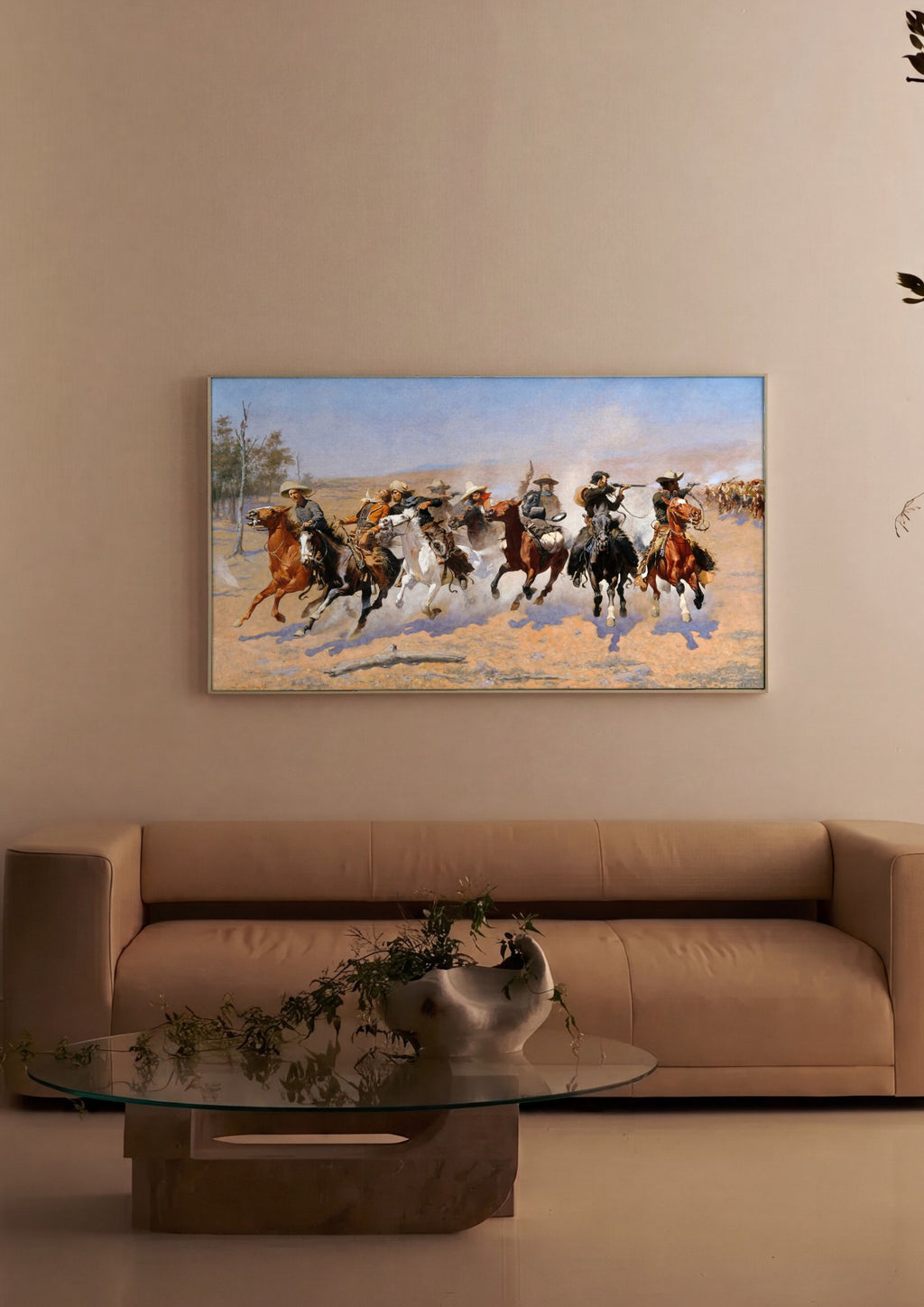 Quadro Decorativo A Fuga do Cowboy - Frederic Remington em ambiente decorado