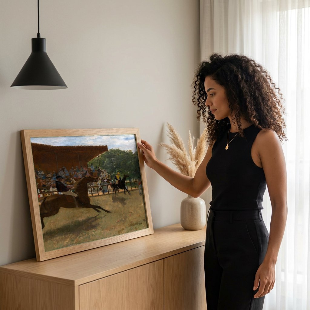 Quadro Decorativo Corrida de Cavalos - Edgar Degas com modelo em ambiente