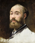 Retrato de um homem barbudo, de Edouard Manet, com olhar contemplativo e vestindo uma camisa branca, sobre um fundo escuro.
