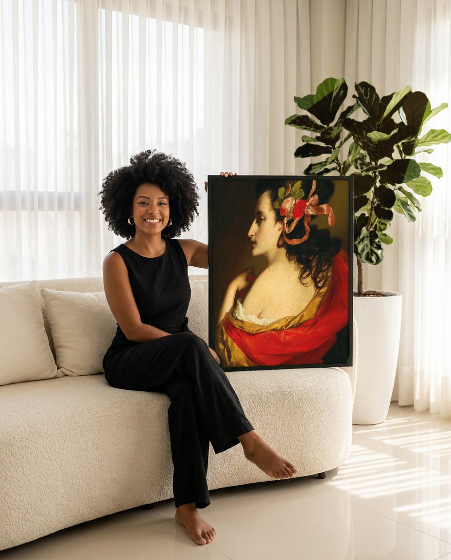 Quadro Decorativo 'A Jovem Leitora' - Friedrich Von Amerling com modelo em ambiente