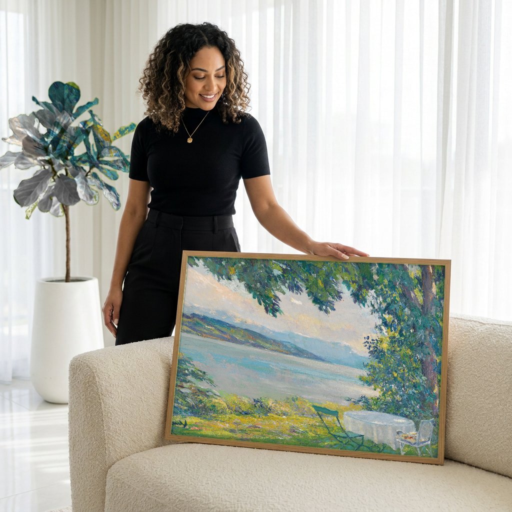 Quadro Decorativo 'A Sombra da Árvore' - Edward Cucuel com modelo em ambiente