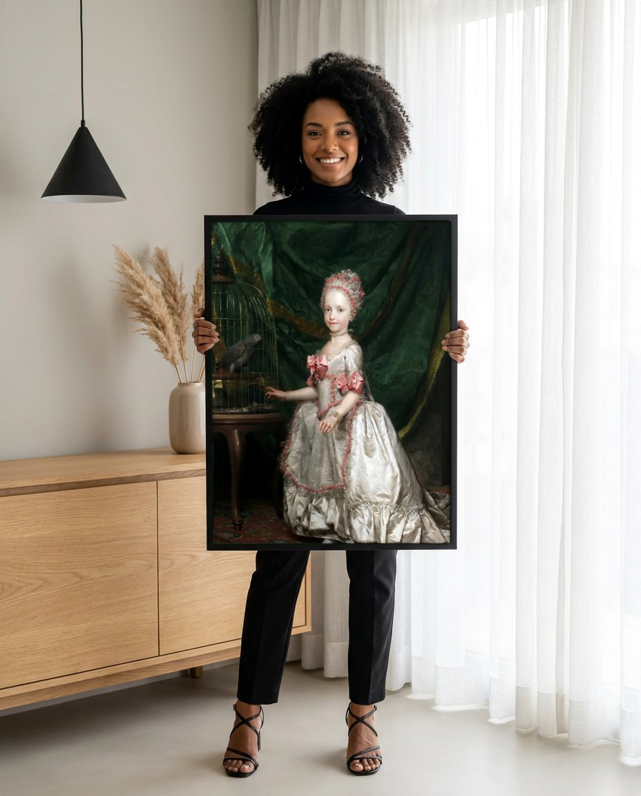 Quadro Decorativo A Infanta Maria Josefa - Anton Raphael Mengs com modelo em ambiente