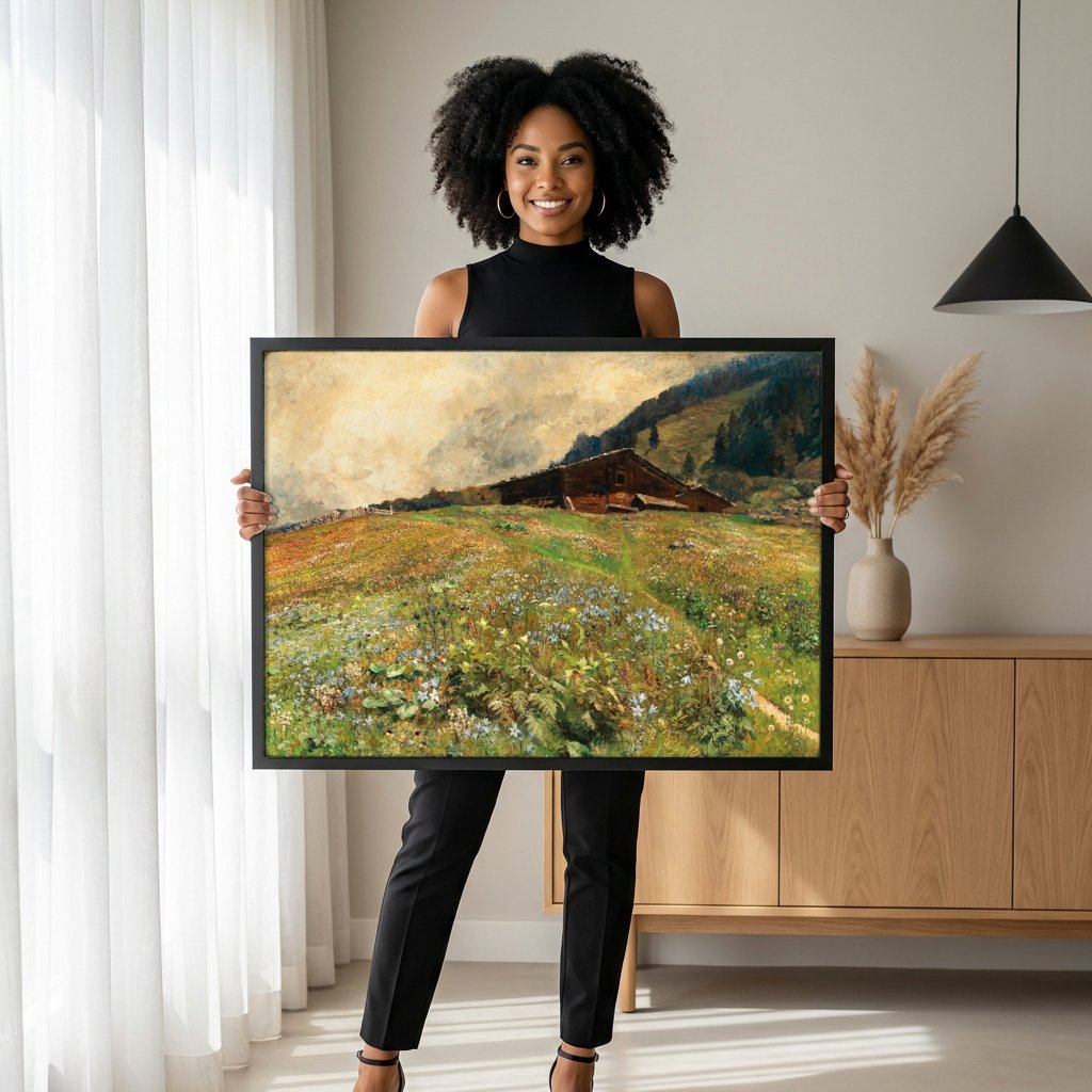 Quadro Decorativo Campo Florido - Marie Egner com modelo em ambiente