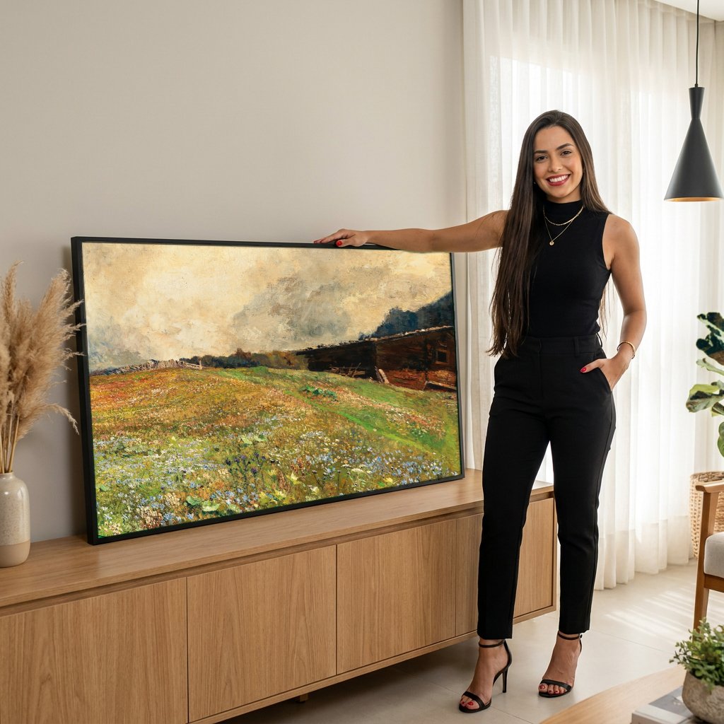 Quadro Decorativo Campo Florido - Marie Egner com modelo em ambiente