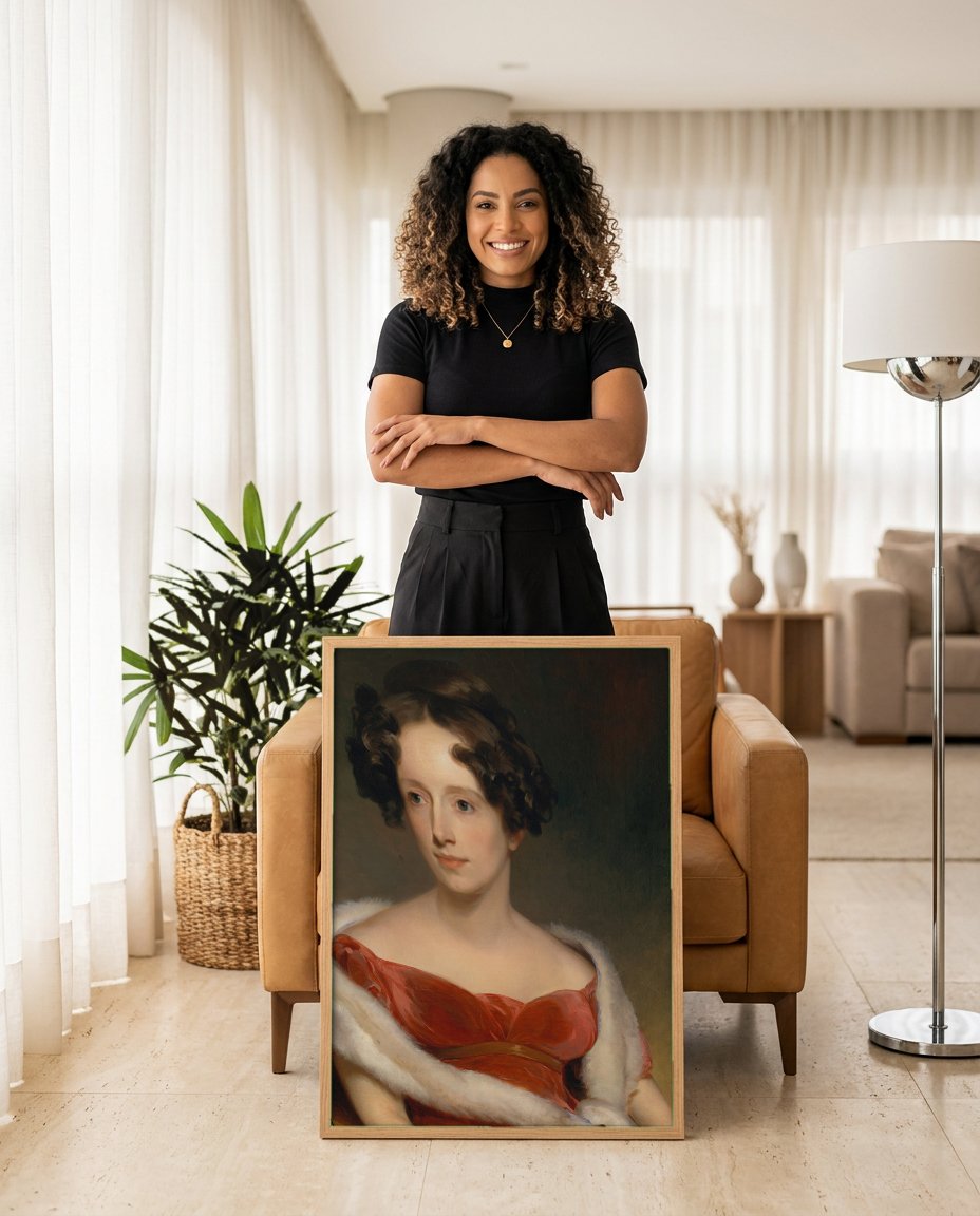 Quadro Decorativo: Retrato Feminino Elegante - Thomas Sully com modelo em ambiente