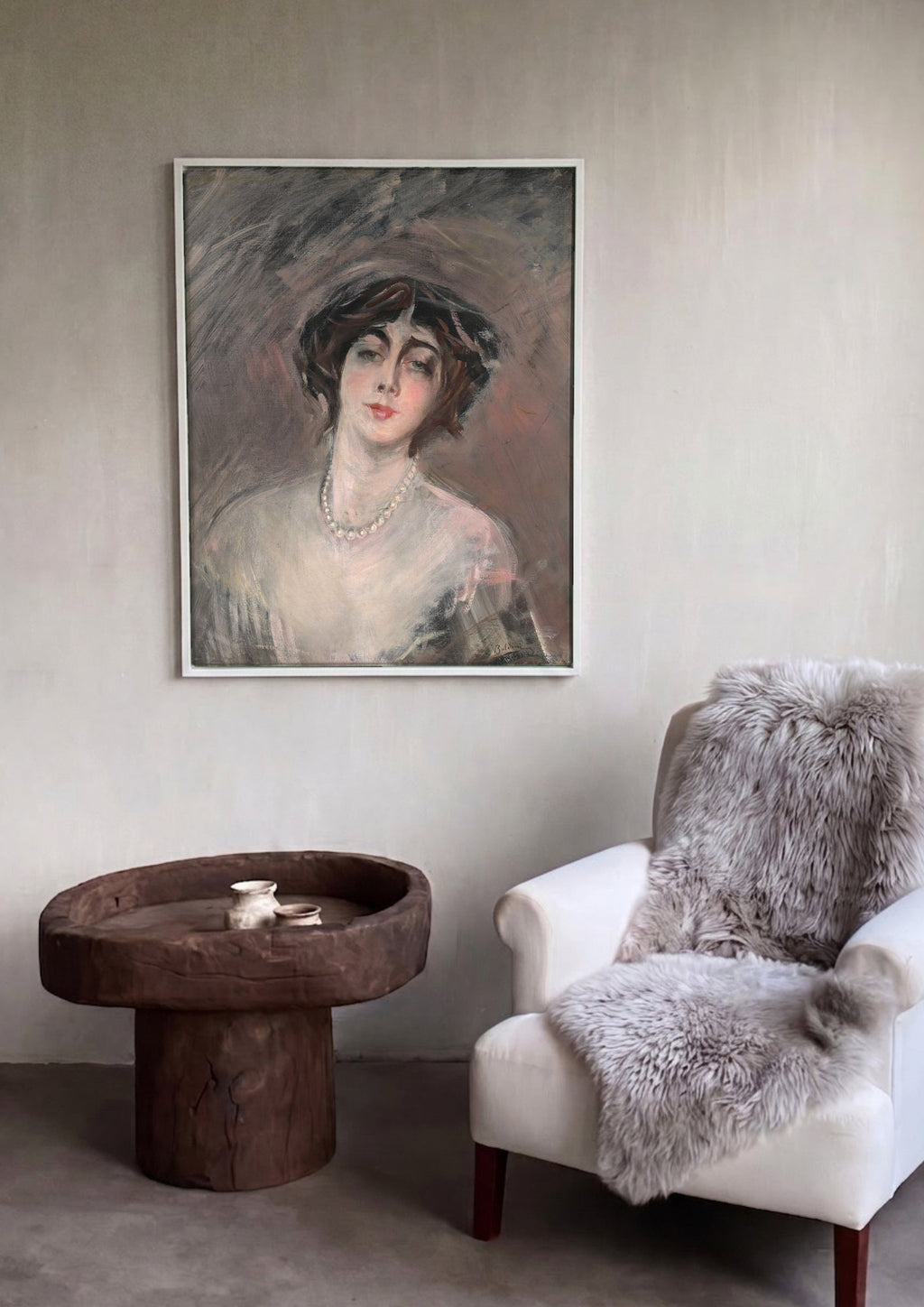 Quadro Decorativo Retrato Feminino Elegante - Boldini em ambiente decorado