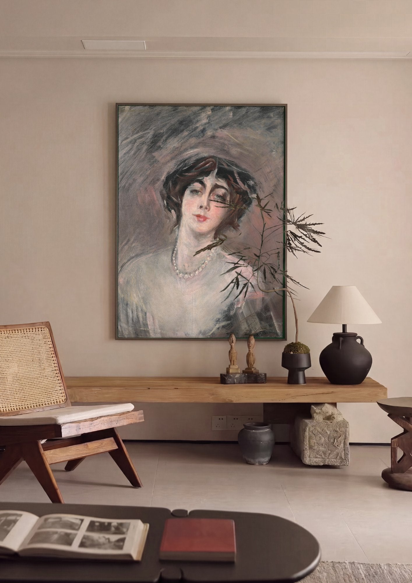 Quadro Decorativo Retrato Feminino Elegante - Boldini em ambiente decorado