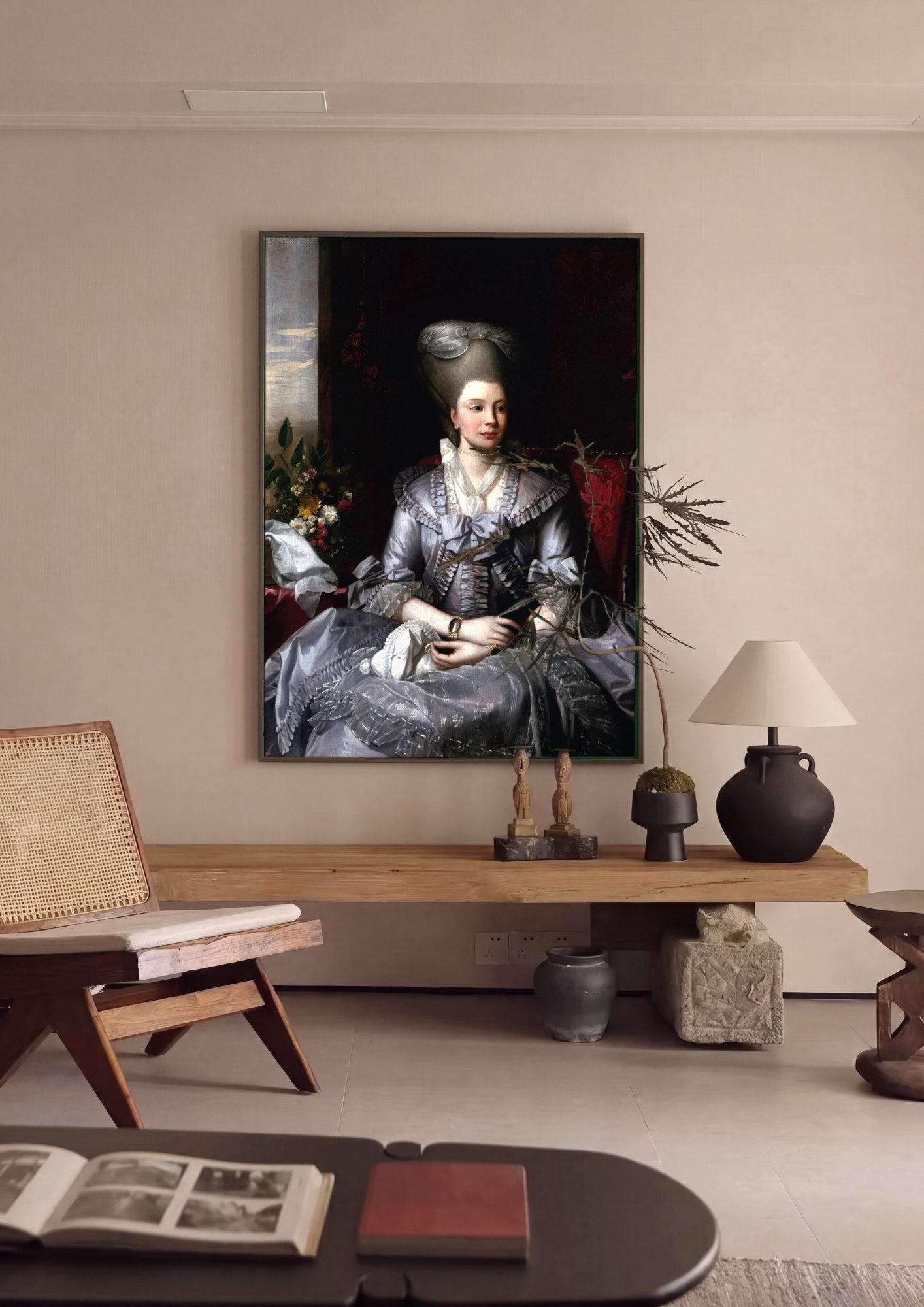 Quadro Decorativo Retrato Feminino Elegante - Benjamin West em ambiente decorado