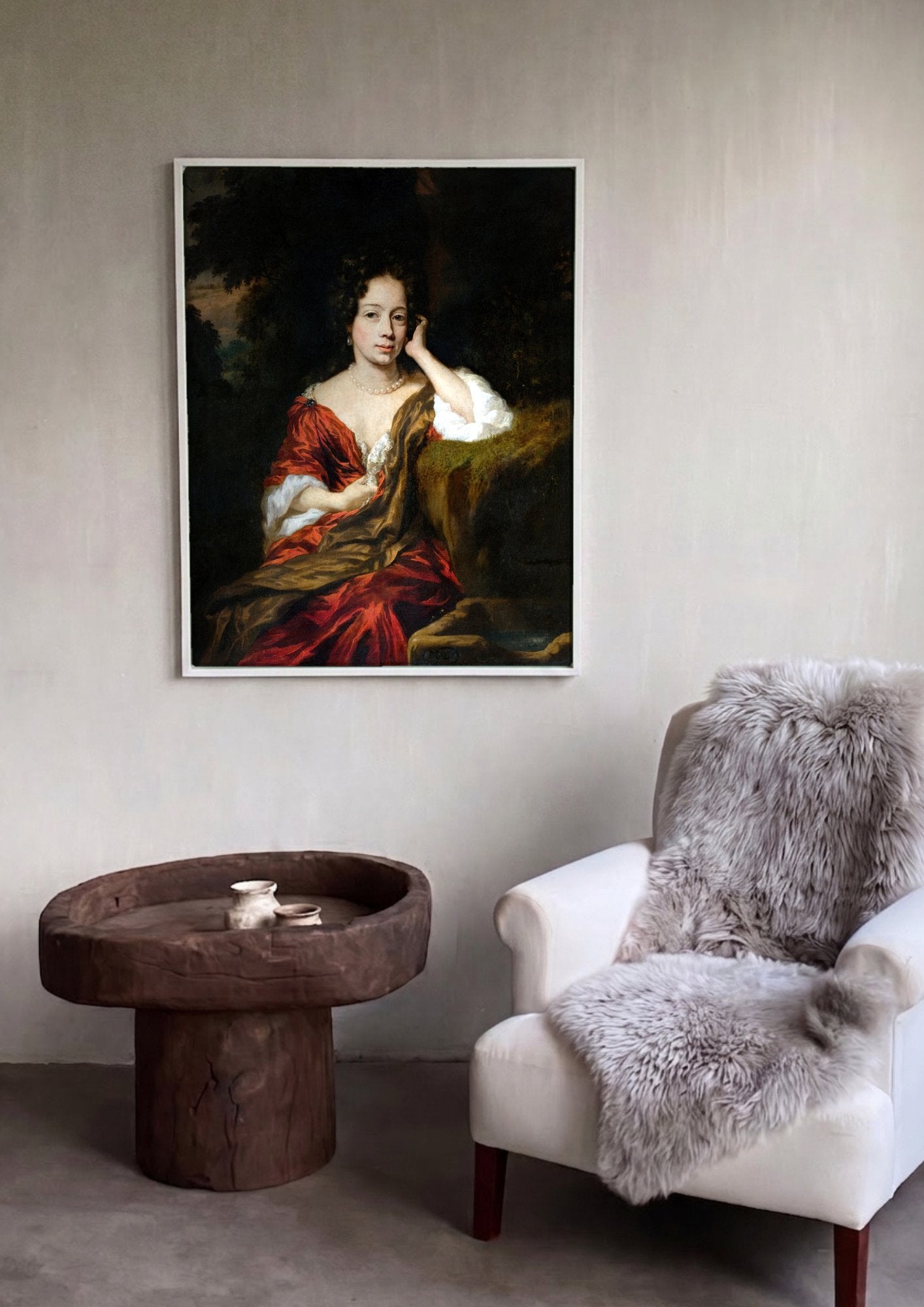 Quadro Decorativo Retrato Feminino Elegante - Nicolaes Maes em ambiente decorado