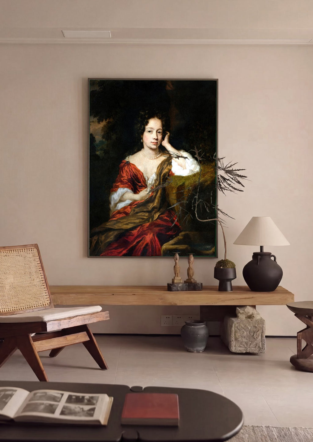 Quadro Decorativo Retrato Feminino Elegante - Nicolaes Maes em ambiente decorado