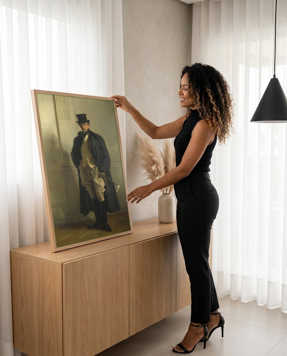 Quadro Decorativo: Retrato de Homem Elegante - John Singer Sargent com modelo em ambiente