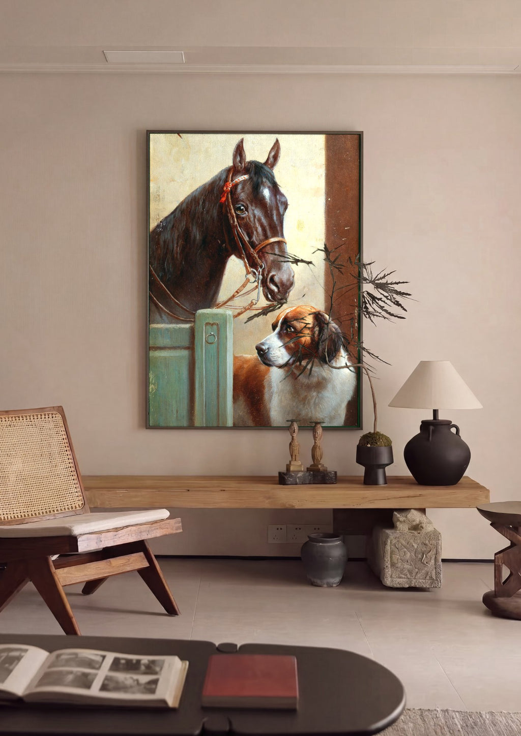 Quadro Decorativo Cão e Cavalo - Carl Reichert em ambiente decorado