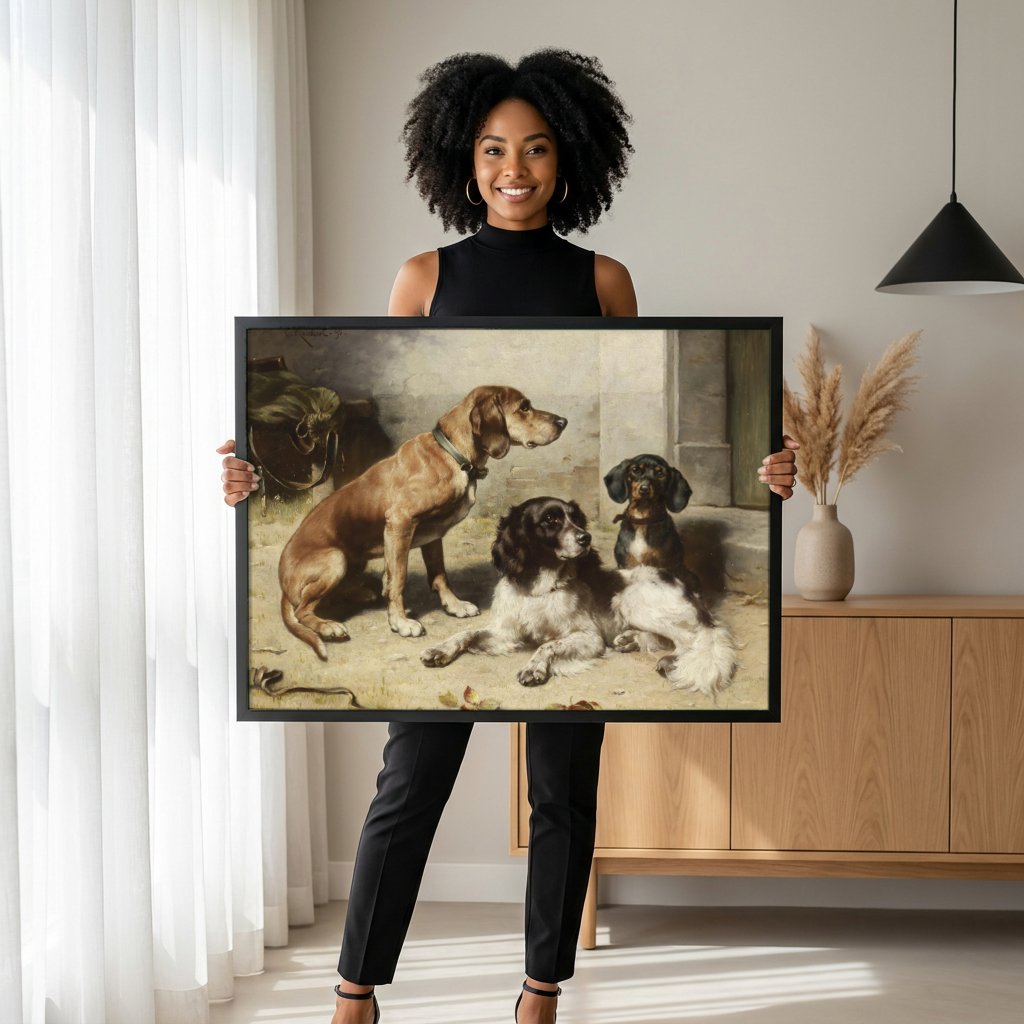 Quadro Decorativo Cães de Caça - Carl Reichert com modelo em ambiente