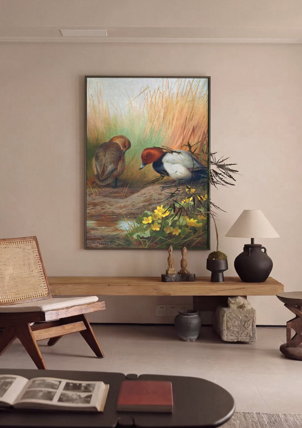 Quadro Decorativo Patos-Vermelhos à Beira do Lago - A. Thorburn em ambiente decorado