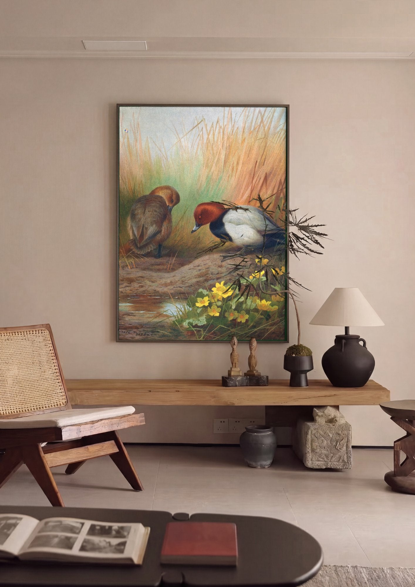 Quadro Decorativo Patos-Vermelhos à Beira do Lago - A. Thorburn em ambiente decorado