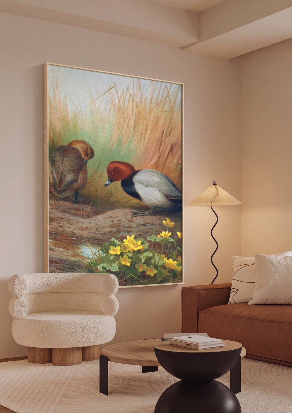 Quadro Decorativo Patos-Vermelhos à Beira do Lago - A. Thorburn em ambiente decorado