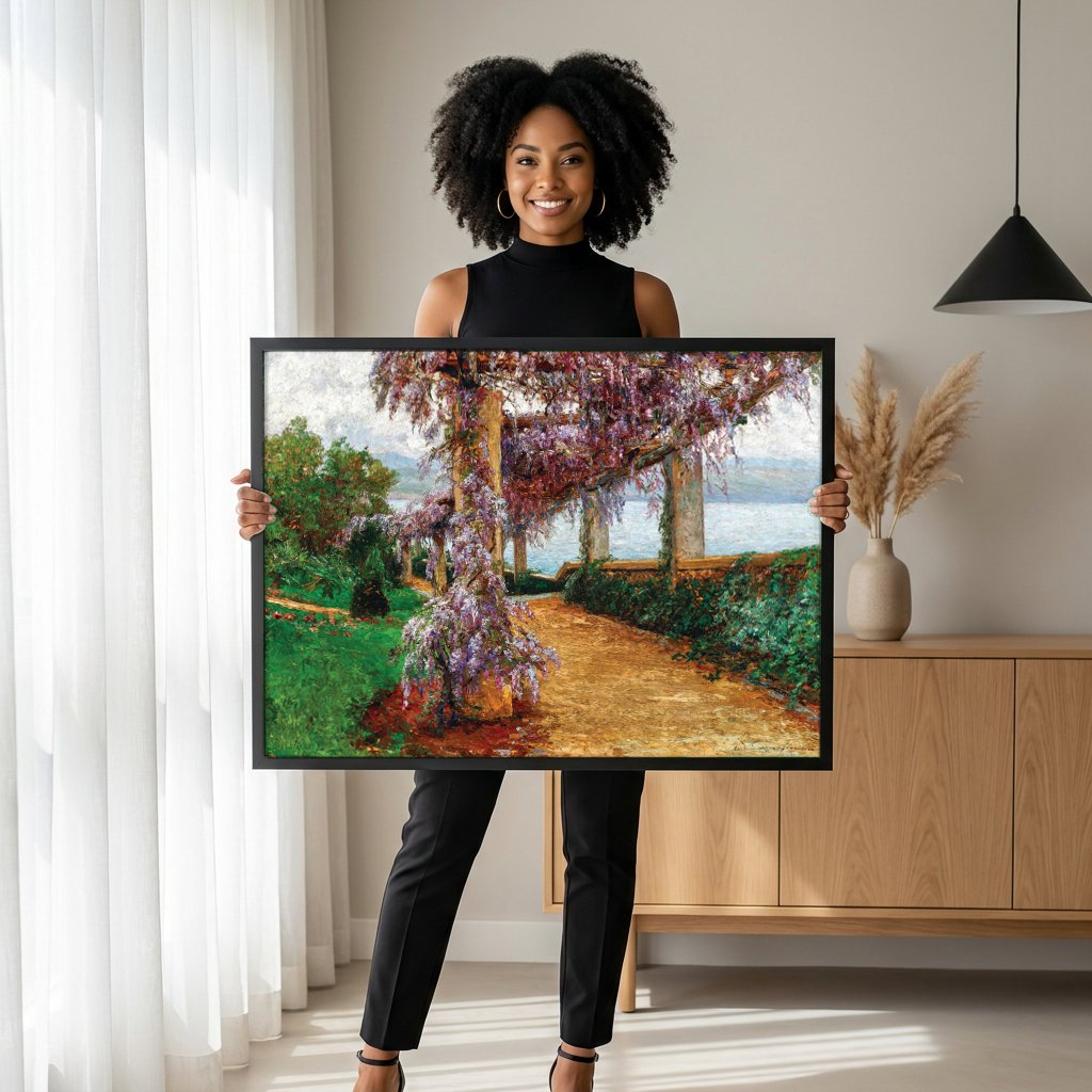 Quadro Decorativo Pérgola Florida à Beira-Mar - Olga Wisinger-Florian com modelo em ambiente