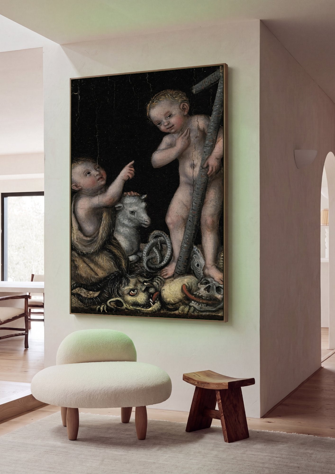 Quadro Decorativo Crianças com o Cordeiro de Deus - Cranach, o Velho em ambiente decorado