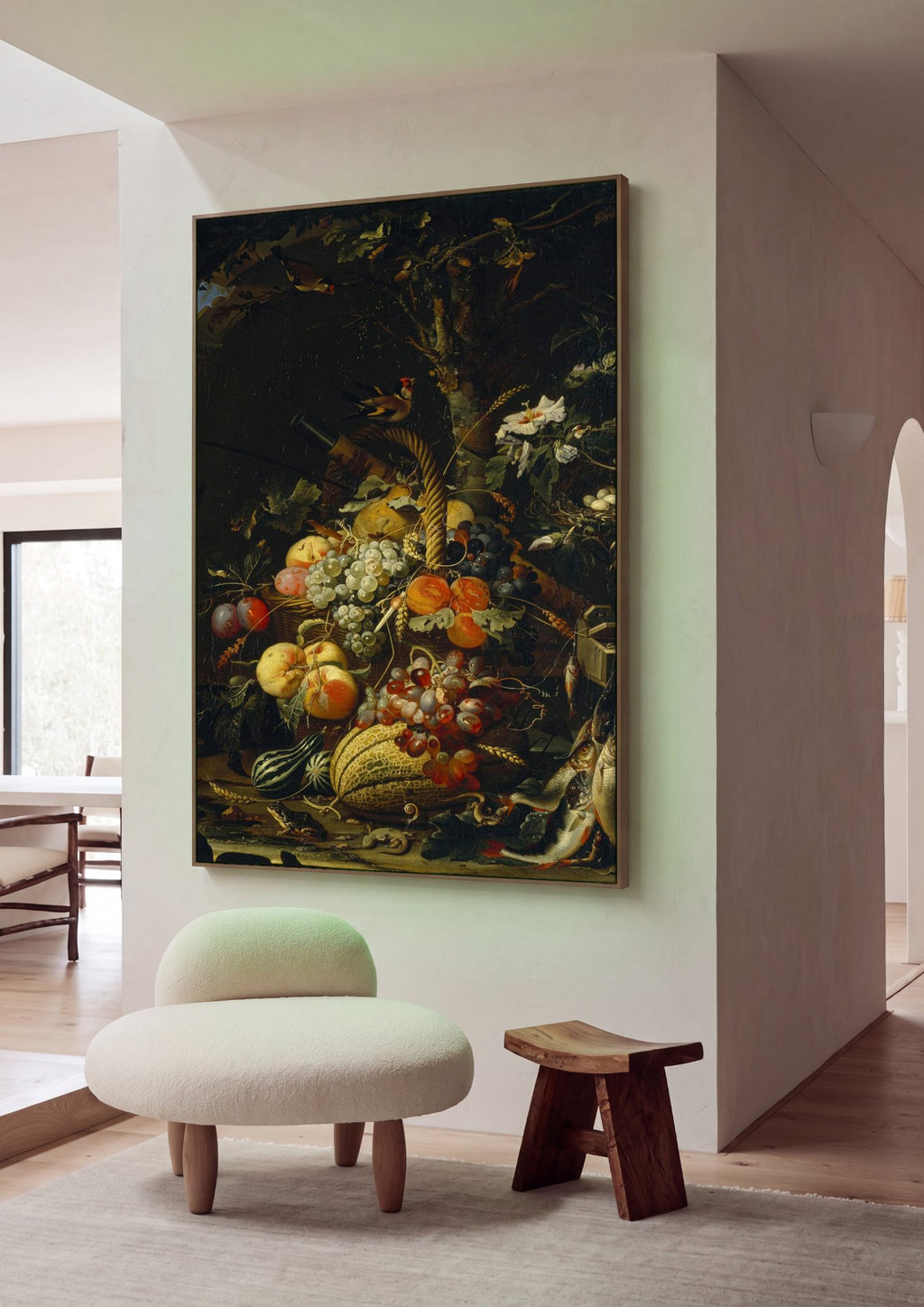 Quadro Decorativo Cesta de Frutas e Peixes - Abraham Mignon em ambiente decorado