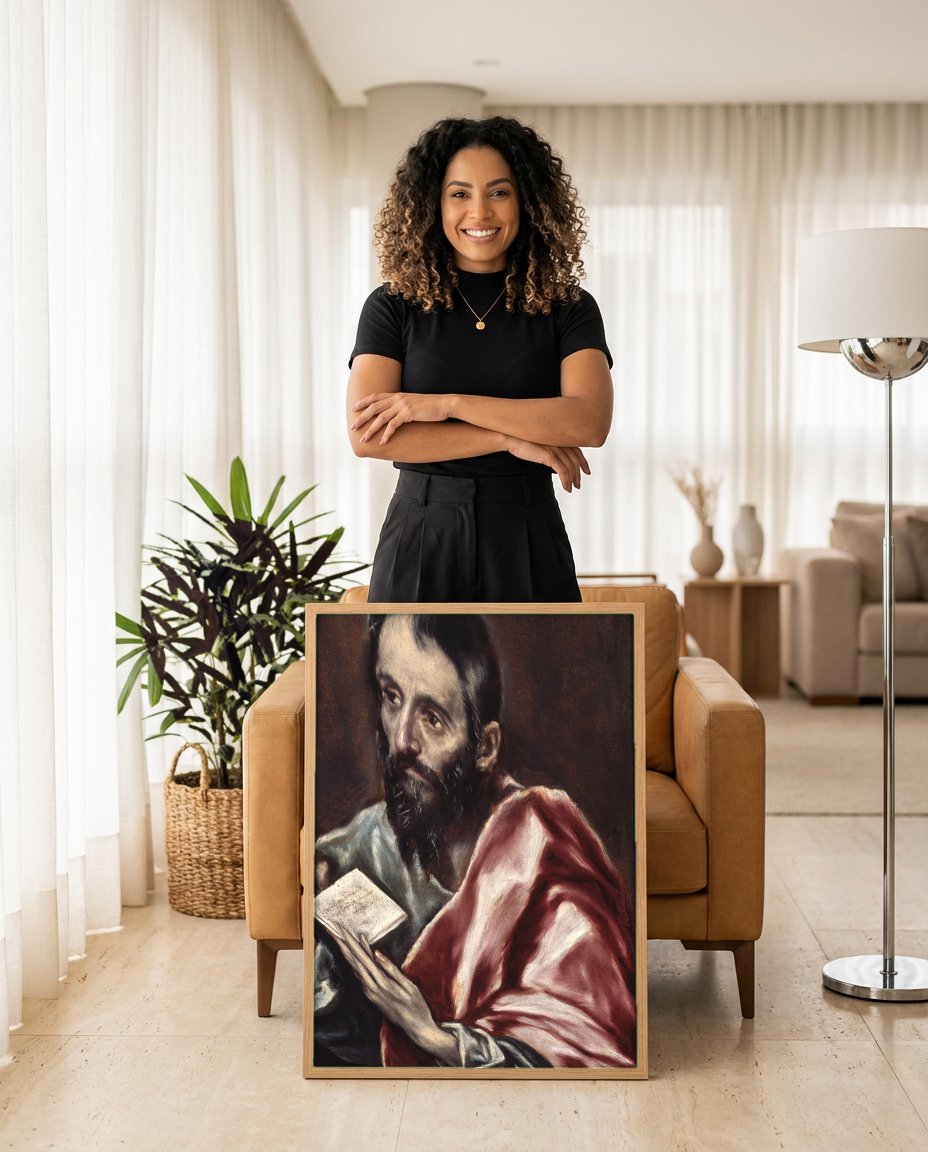 Quadro Decorativo São Paulo Apóstolo - El Greco com modelo em ambiente