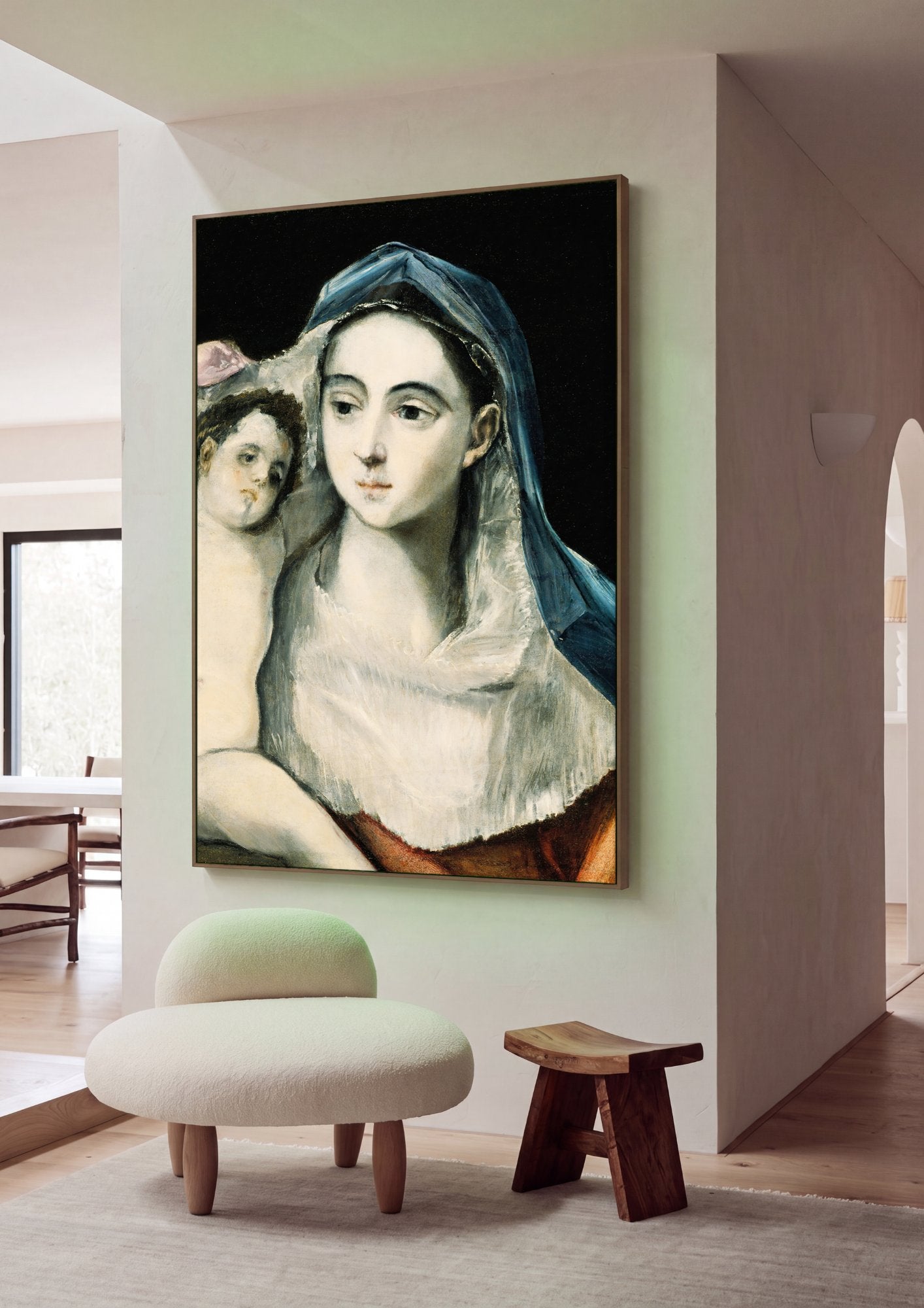 Quadro Decorativo A Virgem e o Menino - El Greco em ambiente decorado