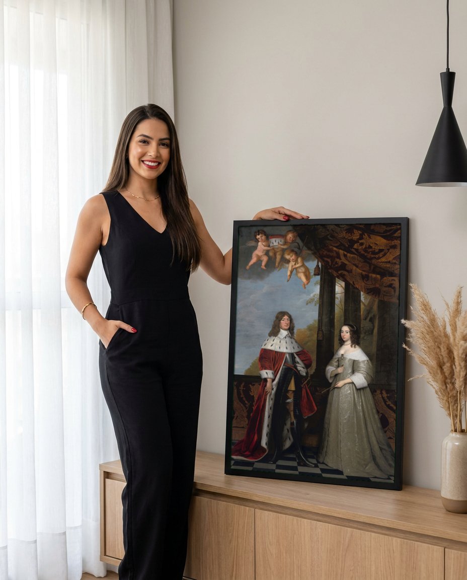 Quadro Decorativo 'Sir Thomas Hanmer e Elizabeth' - Gerard van Honthorst com modelo em ambiente