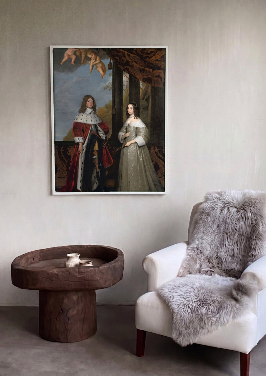Quadro Decorativo 'Sir Thomas Hanmer e Elizabeth' - Gerard van Honthorst em ambiente decorado