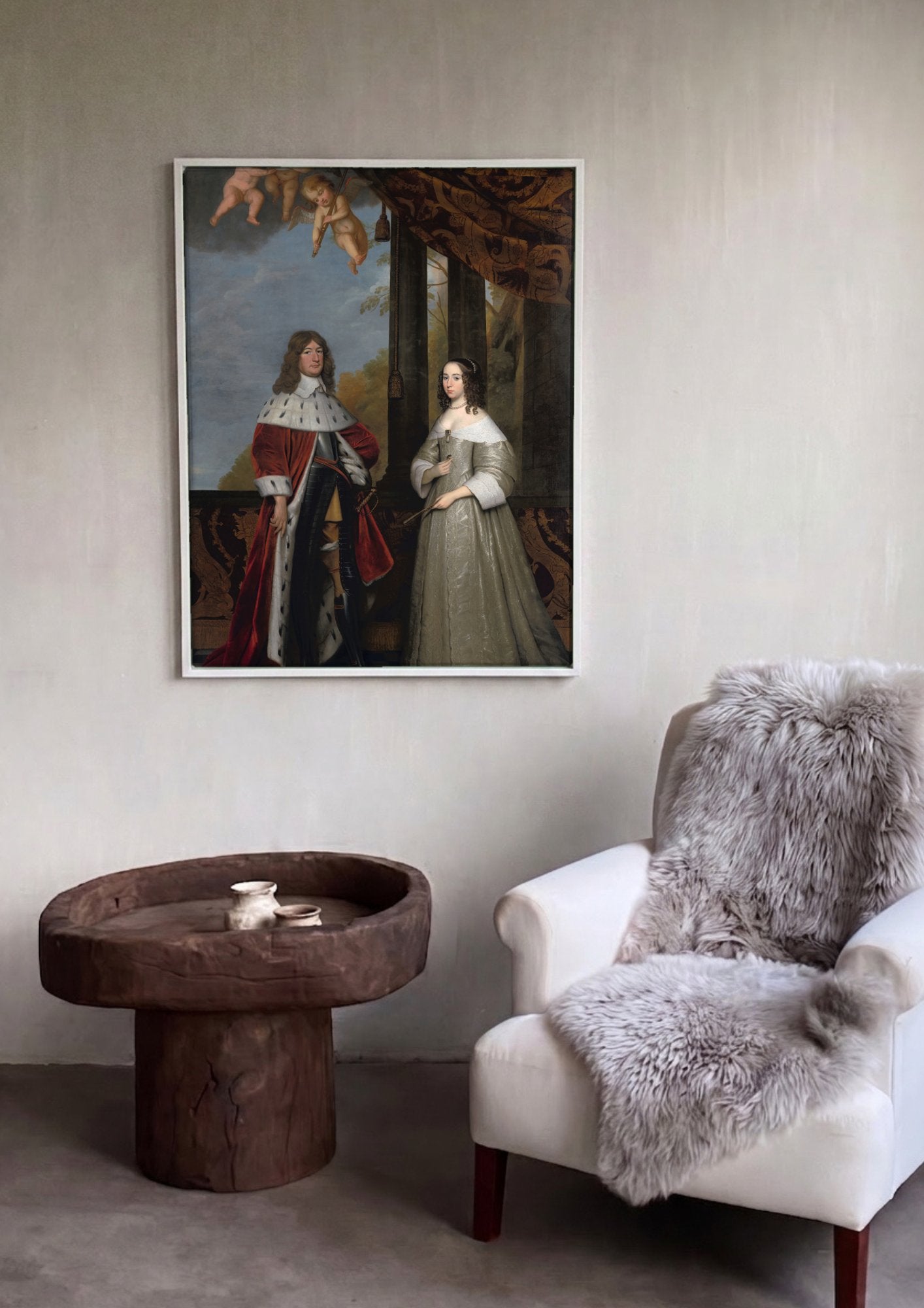 Quadro Decorativo 'Sir Thomas Hanmer e Elizabeth' - Gerard van Honthorst em ambiente decorado
